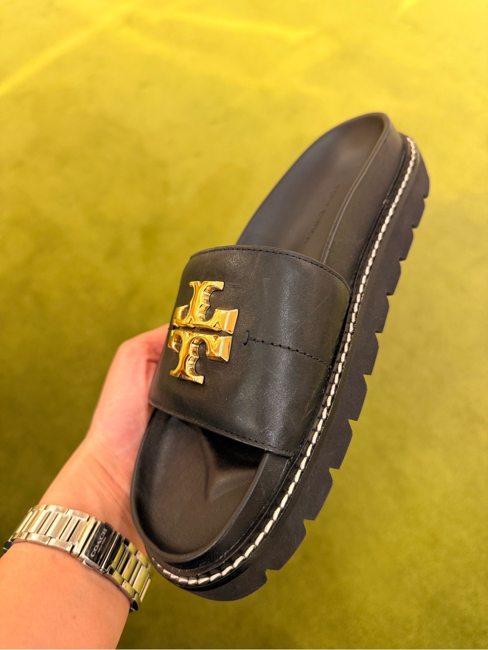 Tory Burch Everly Anatomic Lug Sandals, Black - Picture 5 of 8
